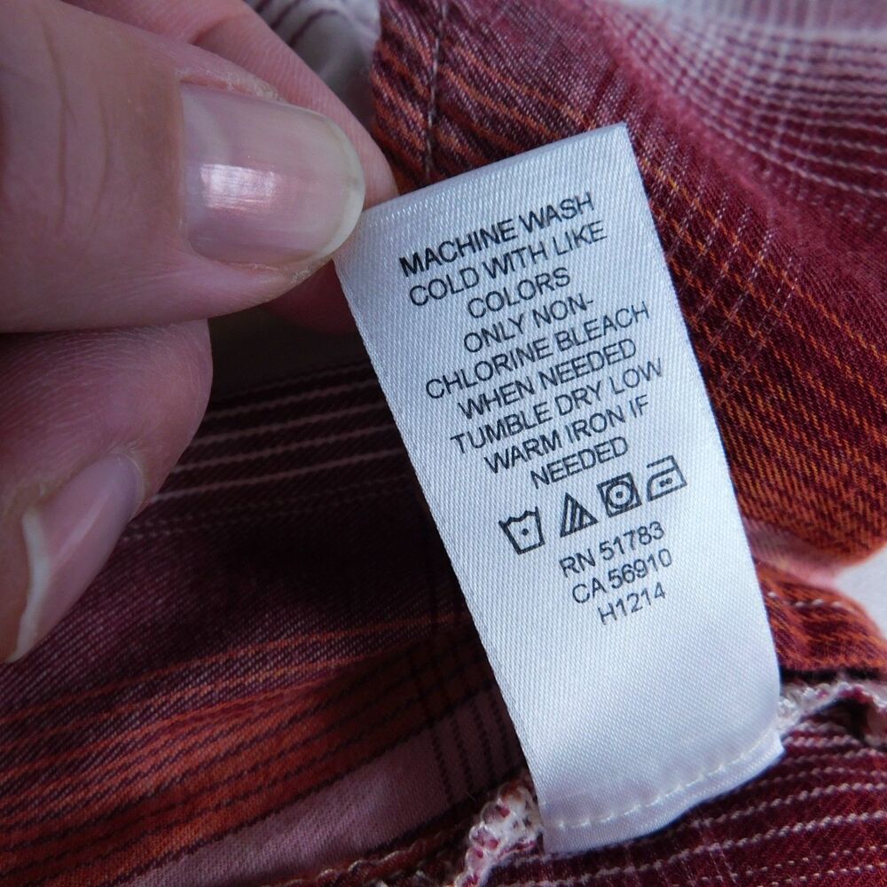 Maurices Shirt XL Plaid Brushed Cotton Pearl Snap Red Orange White Long Sleeve - Picture 10 of 16